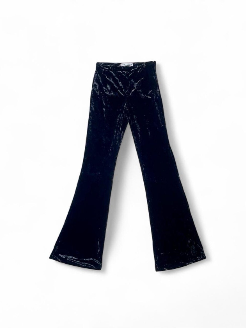 Zara Black Crushed Velvet Flare Pants Y2K Whimsigoth Size S